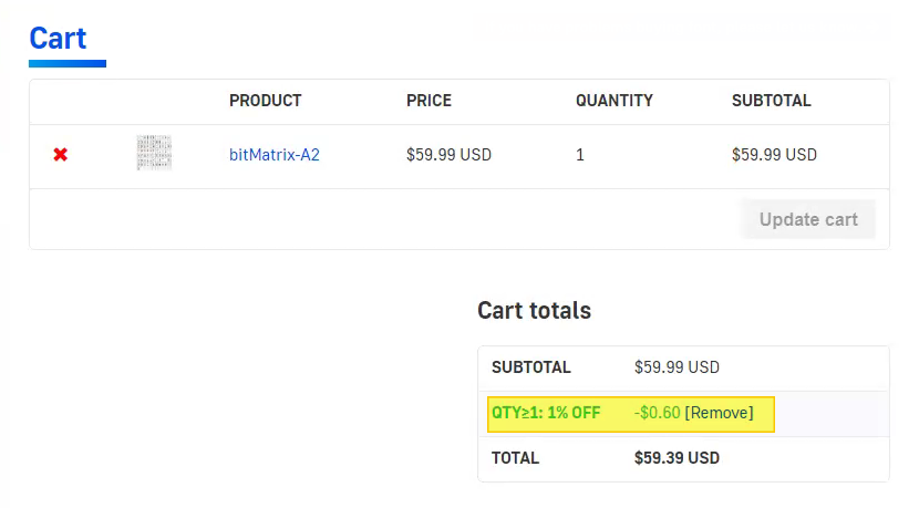 Add any product to cart, get 1% off