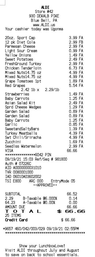 Aldi Receipt Template