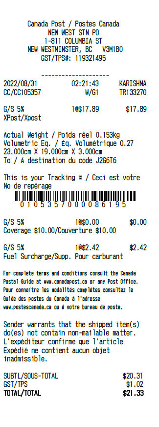 Canada Post Receipt Template 1