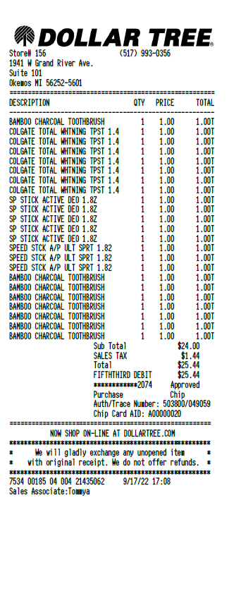 Dollar Tree Receipt Template 1