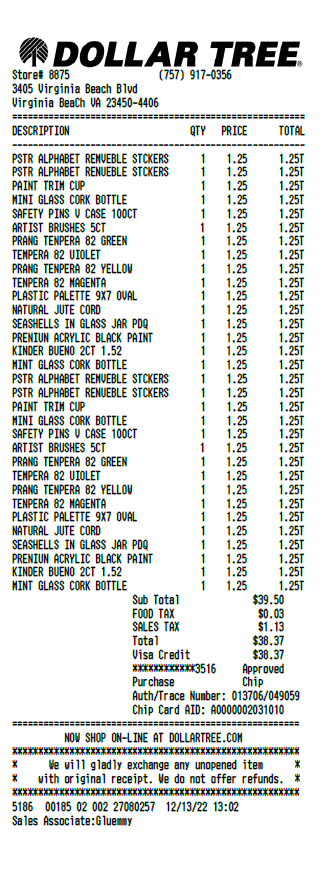 Dollar Tree Receipt Template 2