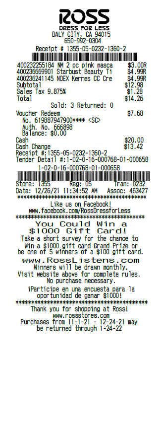 Ross Receipt Template 1