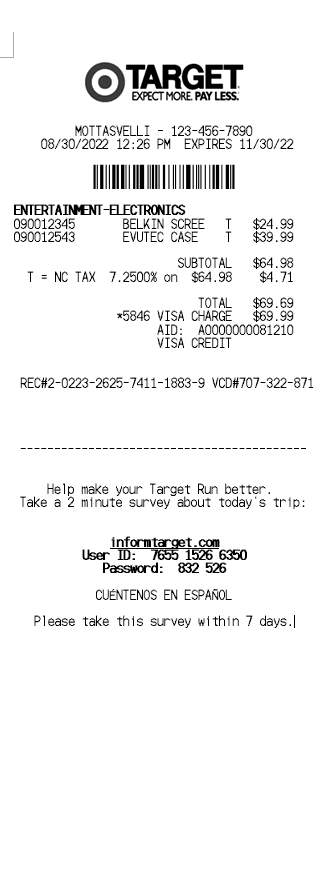 Target Receipt Template 1