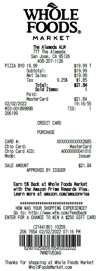 Whole Foods Receipt Template 1
