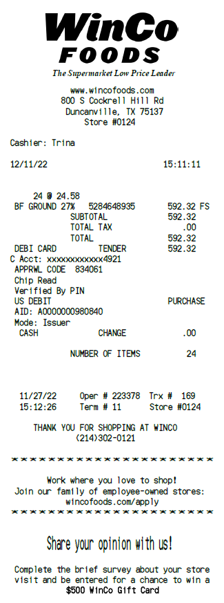 WinCo Foods Receipt Template 1